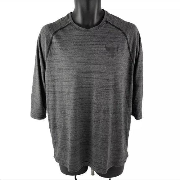 Mens Under Armour Project Rock 3/4 Sleeve Shirt Sz M Loose Heatgear - Picture 1 of 8